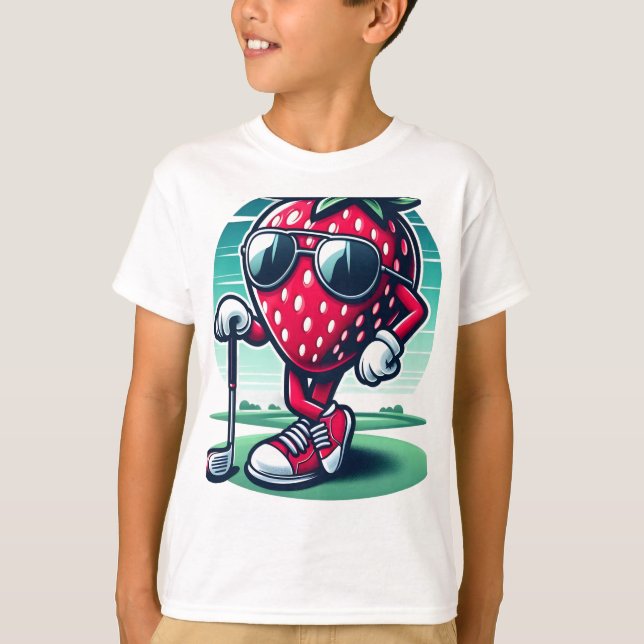Camiseta Morango Legal Golfer! - Cartoon Strawberry Golf (Frente)