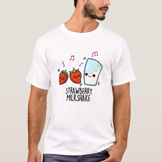 Camiseta Morango Leite Agite Comida Engraçada (Frente)