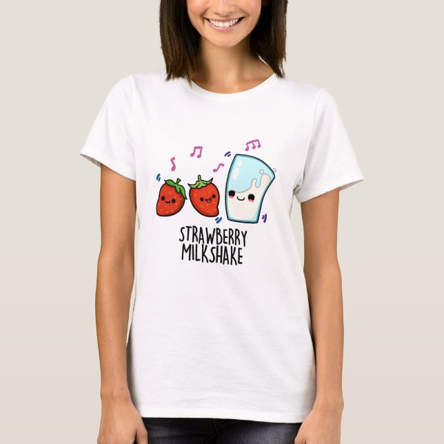 Camiseta Morango Leite Agite Comida Engraçada (Frente)