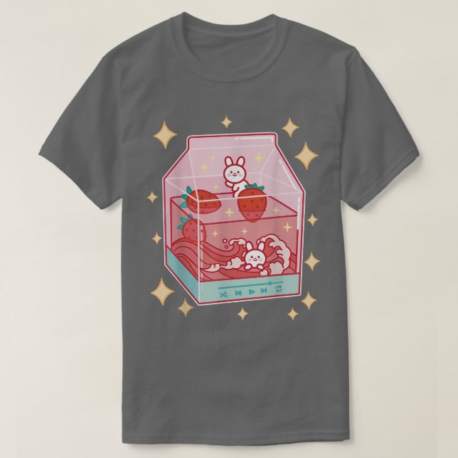 Camiseta Morango Leite Bebida Kawaii Manga Anime Japão Gra (Frente do Design)