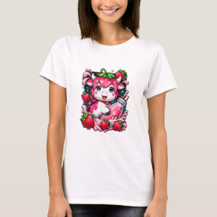 Camiseta Morango Vaca Kawaii Anime Morango Leite