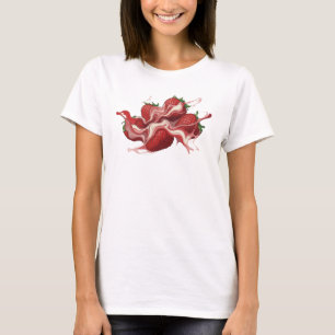 Camiseta Morangos Abstratos Vermelhos Cativantes Arte de Mo