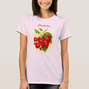 Camiseta Morangos Antigos Arte Botânica Frutífera