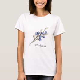 Camiseta Morangos Azuis Aquarela Botânica