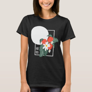 Camiseta Morangos Florais Botânicos Japoneses de Verão