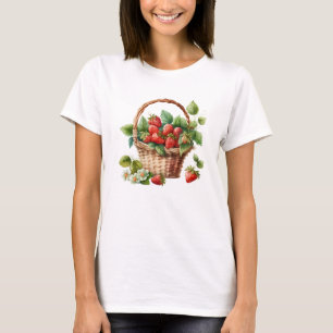 Camiseta Morangos frescos em uma cesta de Wicker