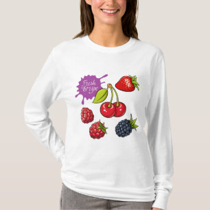 Camiseta Morangos Vermelhos Frescos e Cerejas