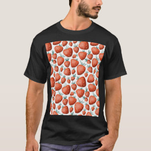 Camiseta Morangos Vermelhos Fundo Branco Sem Costura