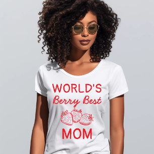 Camiseta Morangue Vermelha Desenhada à Mão Melhor Mãe Dia d