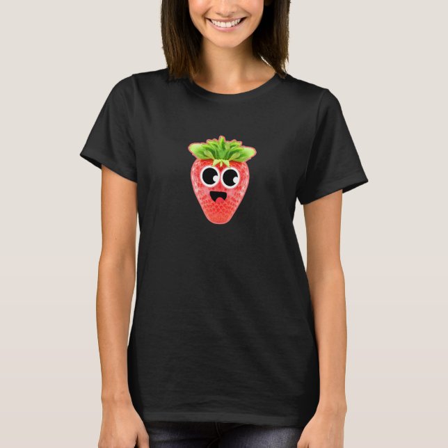 Camiseta Morangueiro Alegre Com Olhos Googly Fofos (Frente)