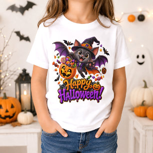 Camiseta Morcego de Halloween Fofo Abóbora Doce ou Travessu