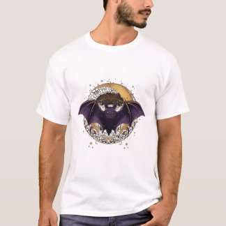 Camiseta Morcego Elegante Gótico diante de Lua Crescente