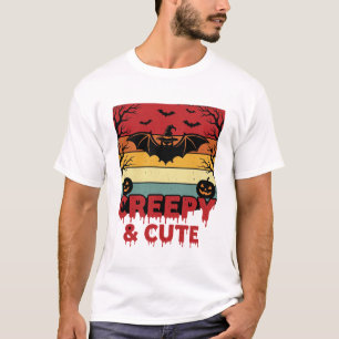Camiseta Morcego Vintage Assustador e Fofo de Halloween