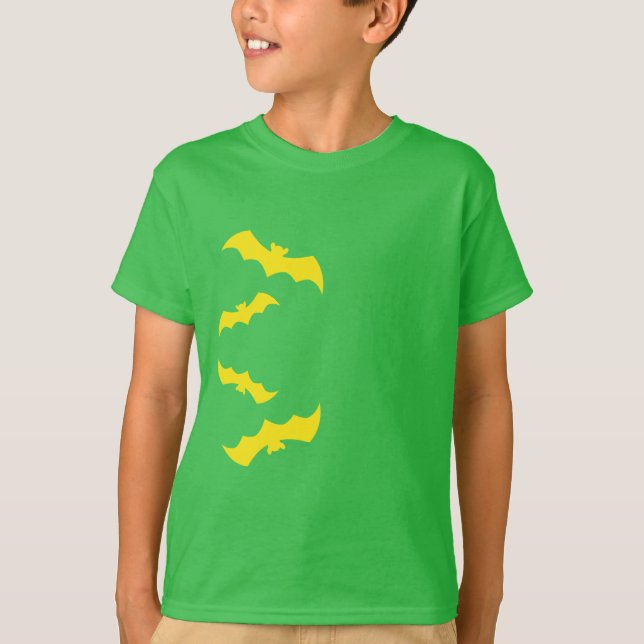 Camiseta Morcegos Amarelos Voadores de Halloween (Frente)