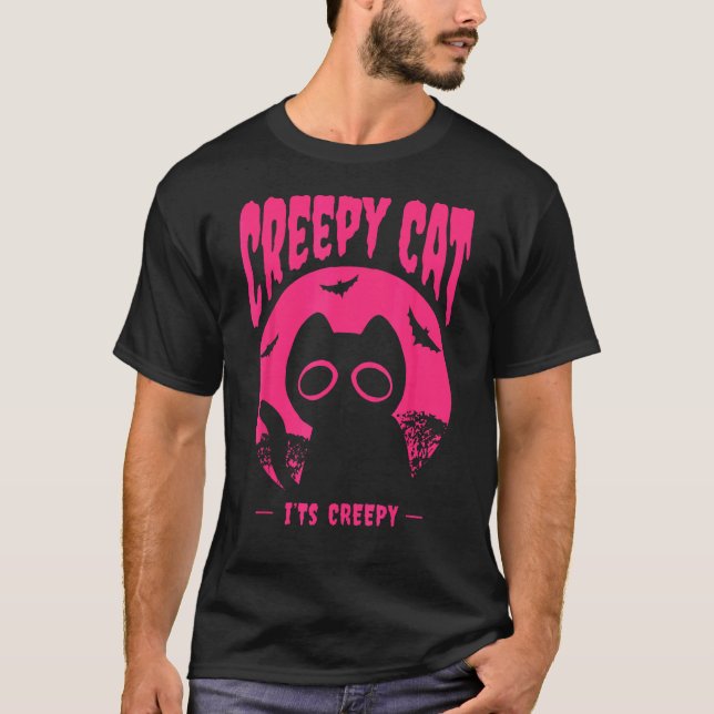 Camiseta Morcegos de Gato de Halloween Rosa (Frente)