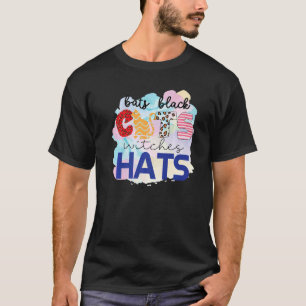 Camiseta Morcegos de Halloween Gatos Pretos Chapéus de Brux