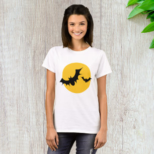 Camiseta Morcegos de Halloween Silhueta Lua Cheia