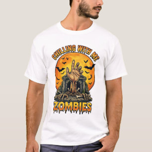 Camiseta Morcegos Lua Cheia Lápide Mão Zumbis Assustadores