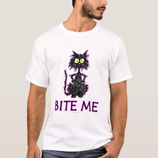 Camiseta Morda-me! Design do presente do gato (Frente)