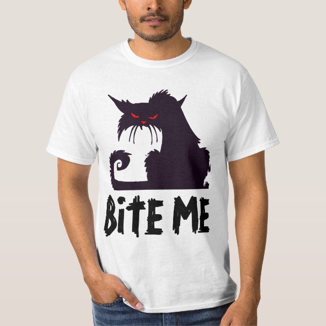 Camiseta MORDA-ME, t-shirt irritados do gato (Frente)
