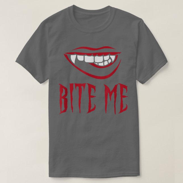 Camiseta Morda-me Vampiro Dentes Figurino para o Halloween (Frente do Design)