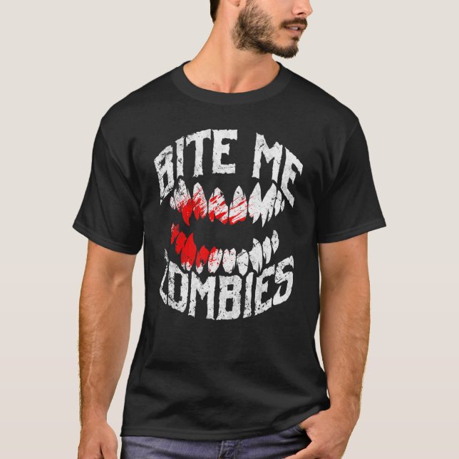 Camiseta Morde-me Zombies no Halloween (Frente)