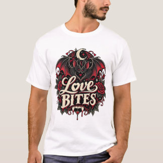 Camiseta Mordidas de Amor Morcego Vampiro Gótico Romântico