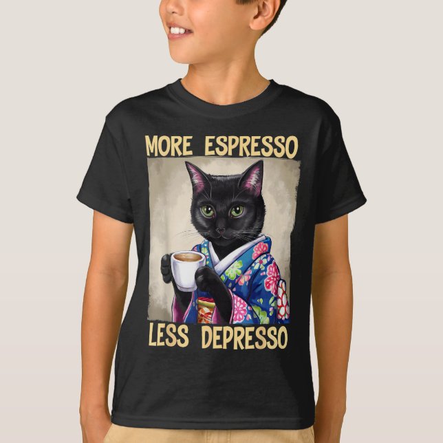 Camiseta More Espresso Less Depresso Japanese Art Funny Cat (Frente)