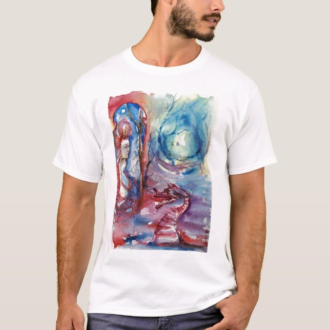 Camiseta MORGANA LE FAY E DRAGÃO DO LAGO Watercolor (Frente)