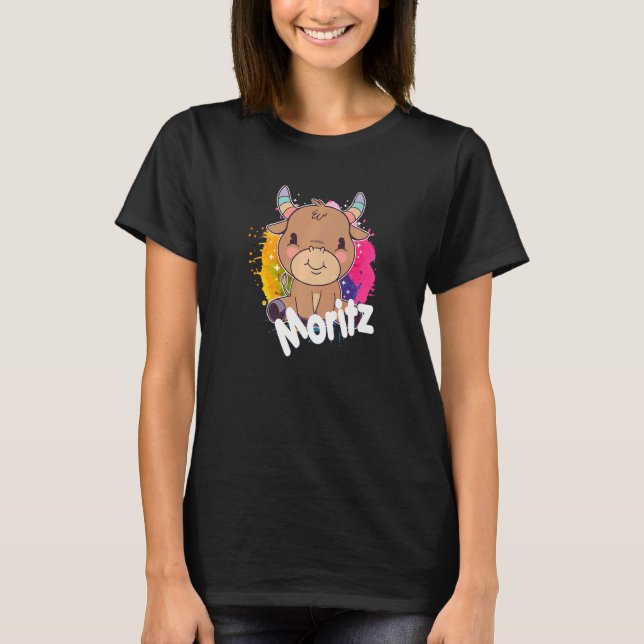 Camiseta MORITZ Cute Boy name com adorável vaca (Frente)