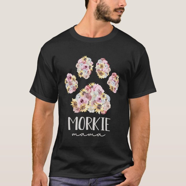 Camiseta Morkie Mama Floral Paw Mãe (Frente)