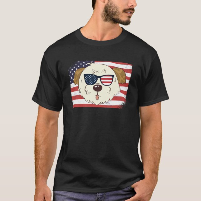 Camiseta Morkie Pai & Mãe American Flag 4 de julho EUA Mo (Frente)