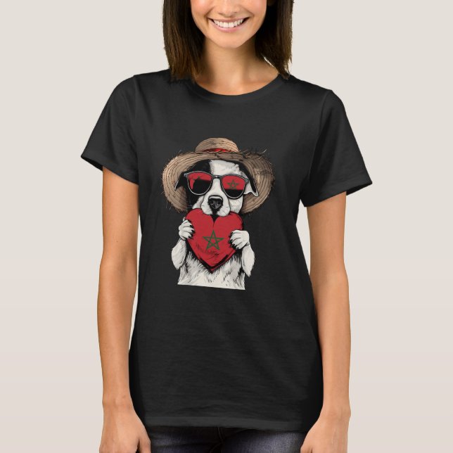 Camiseta Morocco Flag Dog Moroccan Pride Heart Moroccan Roo (Frente)