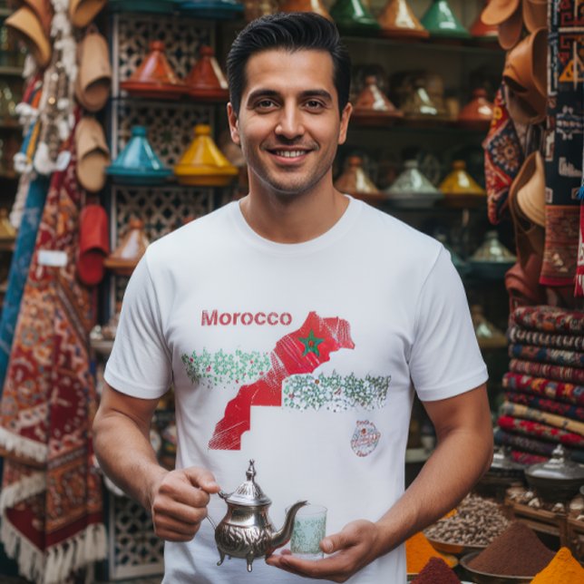 Camiseta Morocco Map Art – Red & Green Moroccan (Criador carregado)