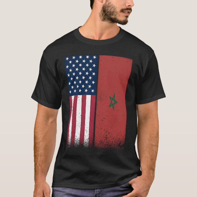 Camiseta Morocco  Moroccan American Flags Proud USA Morocco (Frente)