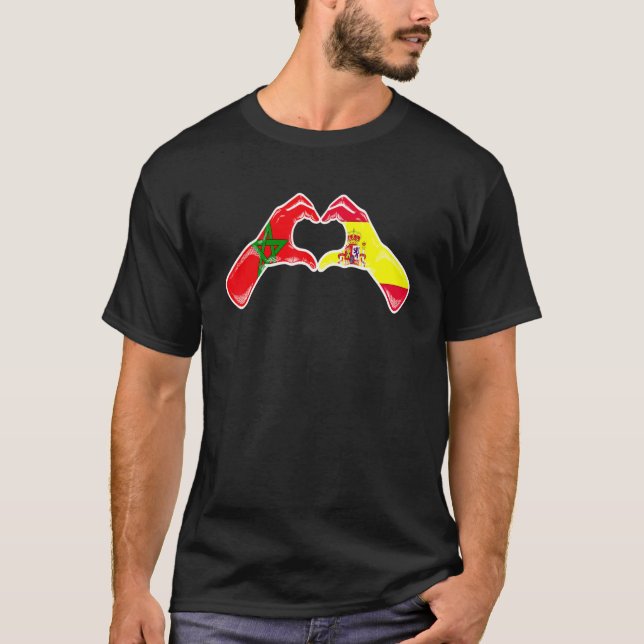 Camiseta Morocco Spain Flag - Moroccan Spanish Heart (Frente)