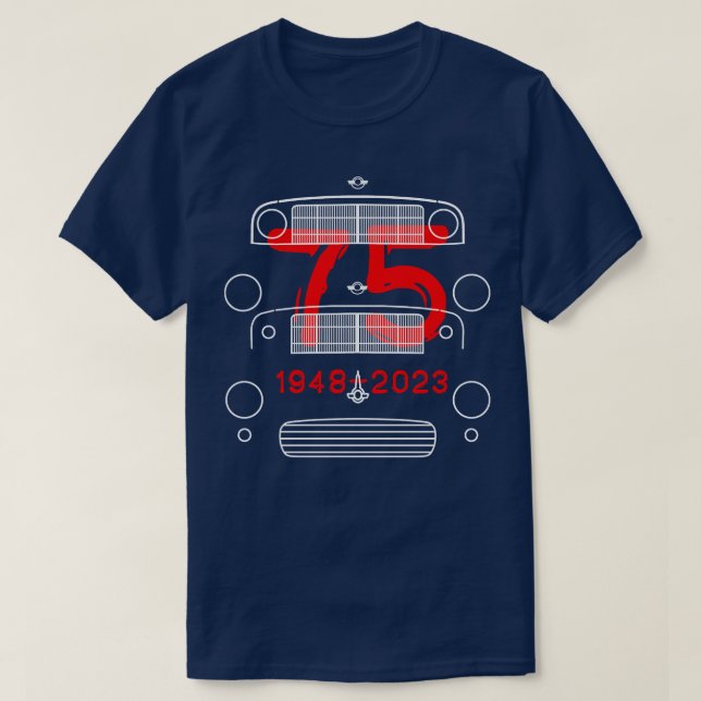 Camiseta Morris carros clássicos evolução 75 anos e anos (Frente do Design)