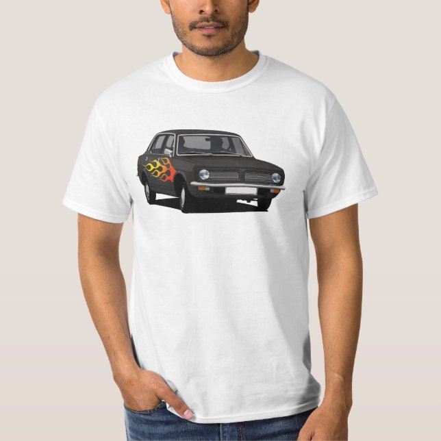 Camiseta Morris Marina Super - preto com chamas T-Shirt (Frente)