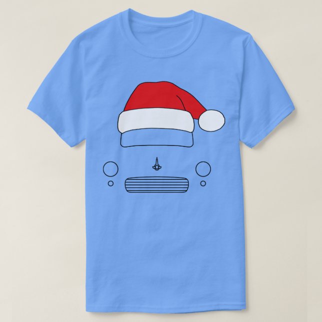 Camiseta Morris Minor - Versão clássica do chapéu de Natal (Frente do Design)