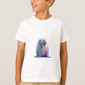 Camiseta Morsa de Algodão Doce Arco-Íris Pastel para Crianç