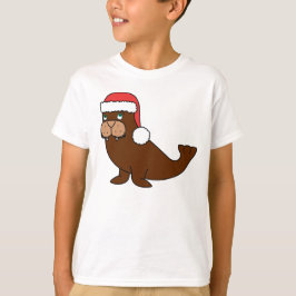 Camiseta Morsa do Natal com o chapéu vermelho do papai noel