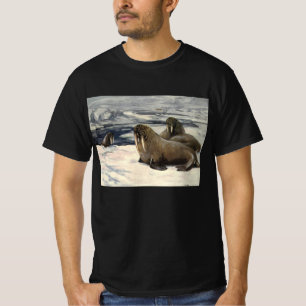 Camiseta Morsas na Neve Ártica, Animal Marinho Vintage