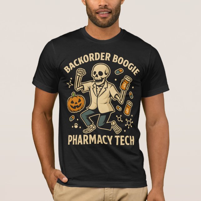 Camiseta Mortar e Pestle Monster Farmácia Skeleton Tech Hal (Frente)