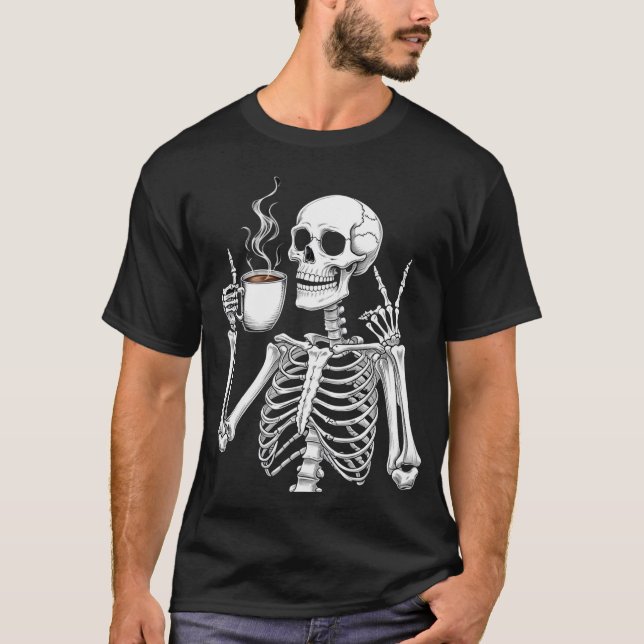 Camiseta Morte antes do Decaf - Skeleton Café Design (Frente)