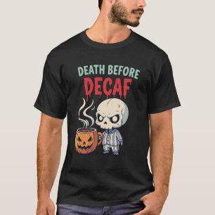 Camiseta Morte Antes do Descafeinado Crânio Fofo Café