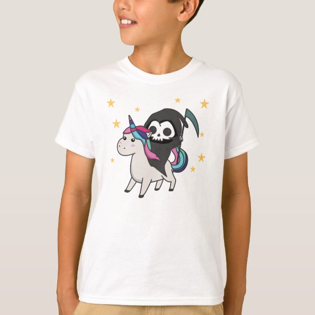 Camiseta Morte Dirigindo Unicorn Funny Unicorn Arco-Íris (Frente)