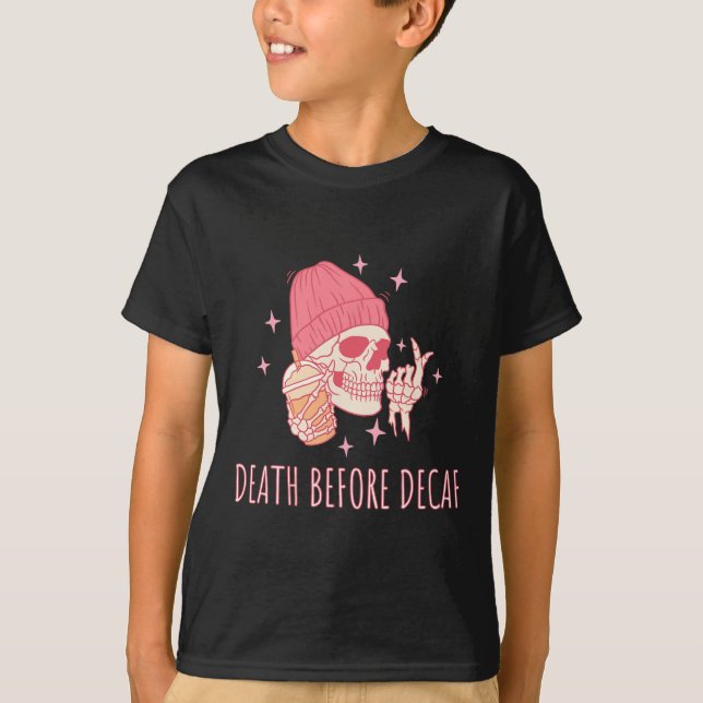 Camiseta Morte Do Café Antes Do Skull Do Decaf (Frente)