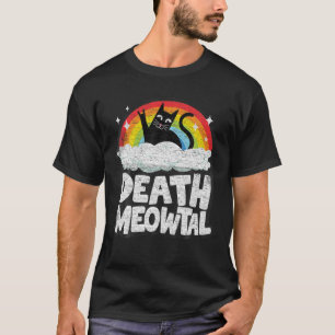 Camiseta Morte Gato Meowtal Arco-Íris Retro Crianças Gótico