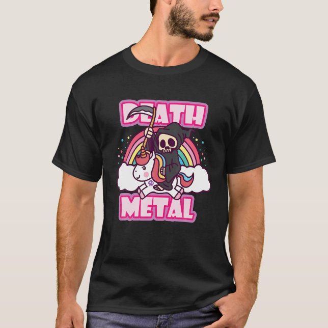 Camiseta Morte Metal Grim Reaper Dirigindo Um Mus Metálico  (Frente)
