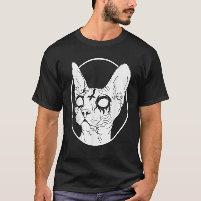 Camiseta Morte Metal Sphynx Cat Witchy Cree (Frente)